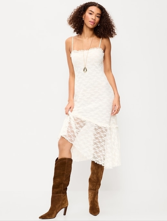 Old Navy Dresses & Skirts - Old Navy Fit & Flare Lace Midi Dress Sea Salt White